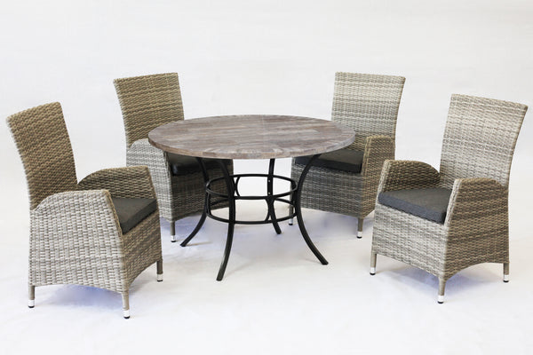 Wicker chairs with stone table