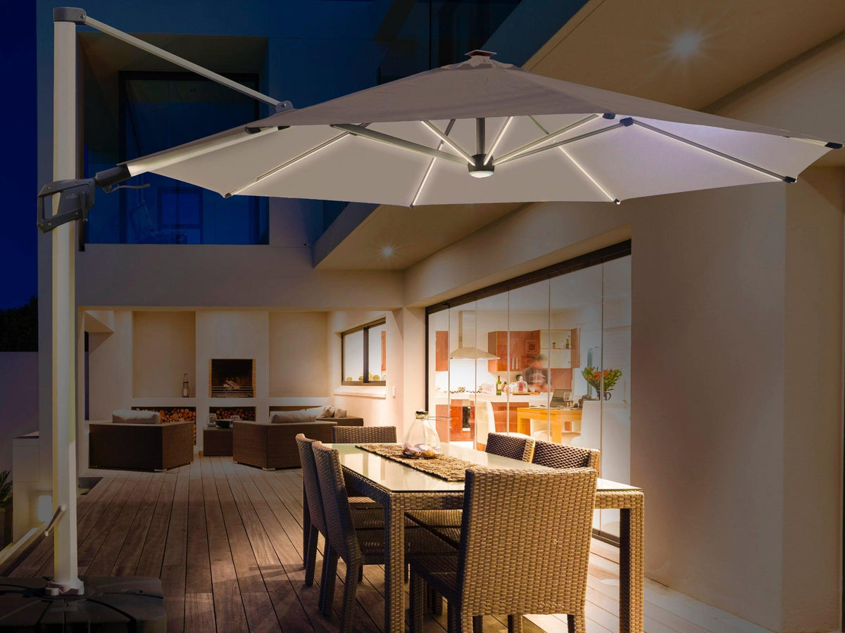 coolaroo round cantilever patio umbrella Coolaroo Brighton 3.5m Round LED Cantilever Umbrella — Steel
