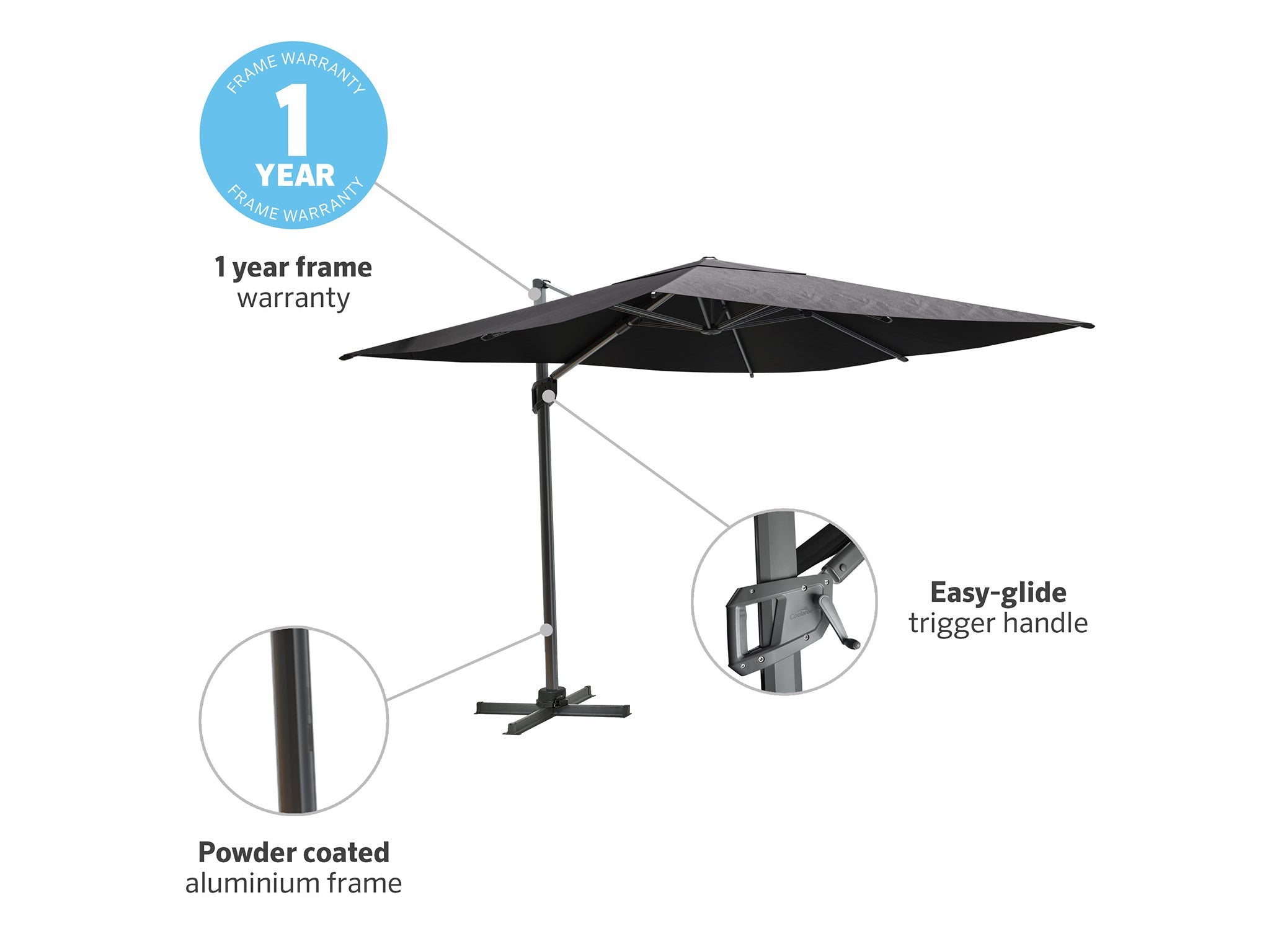 Coolaroo Mindil 3m Square Cantilever Umbrella