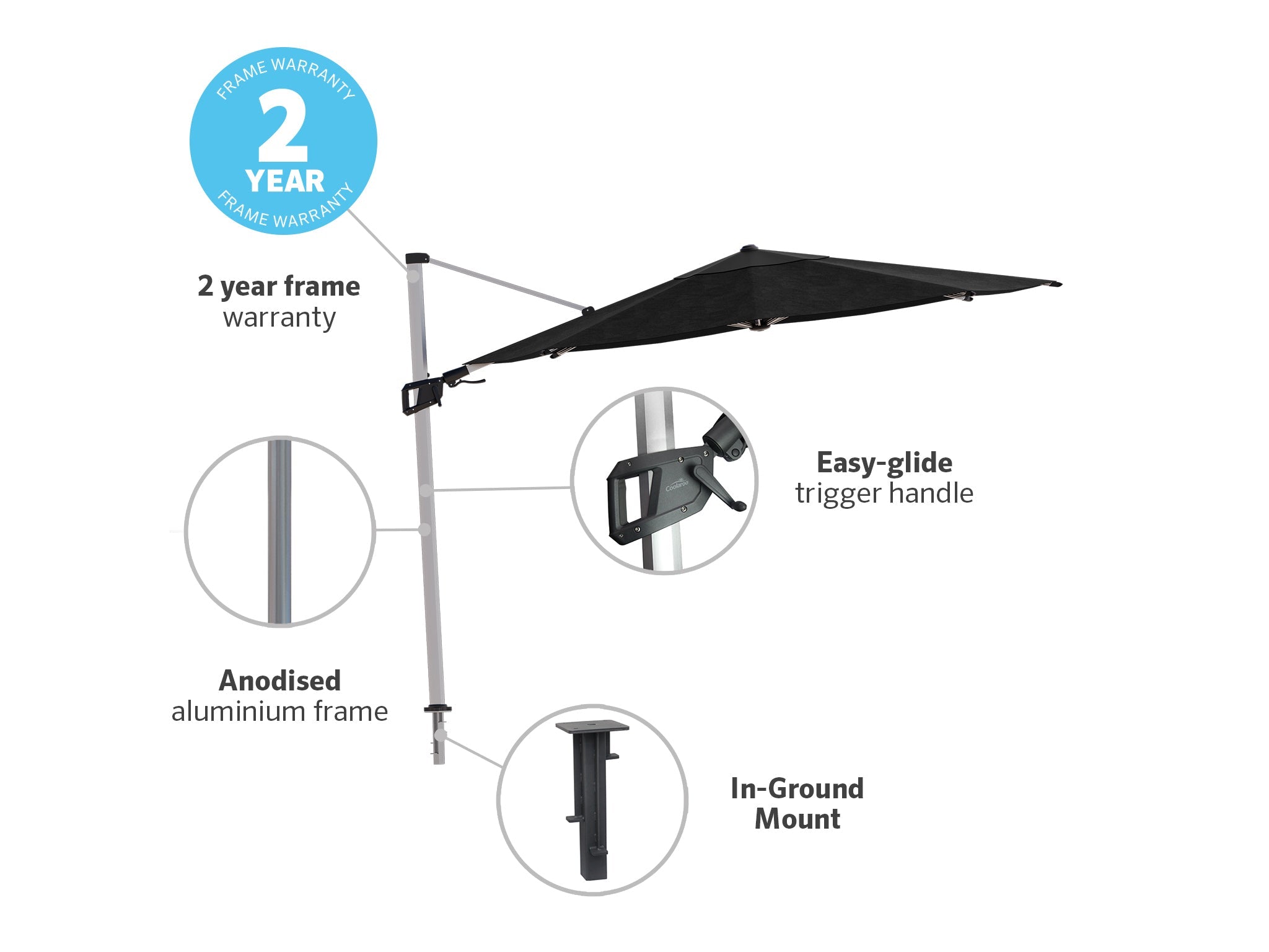 Coolaroo Ventus 3.5m Round Wind Rated Cantilever Umbrella