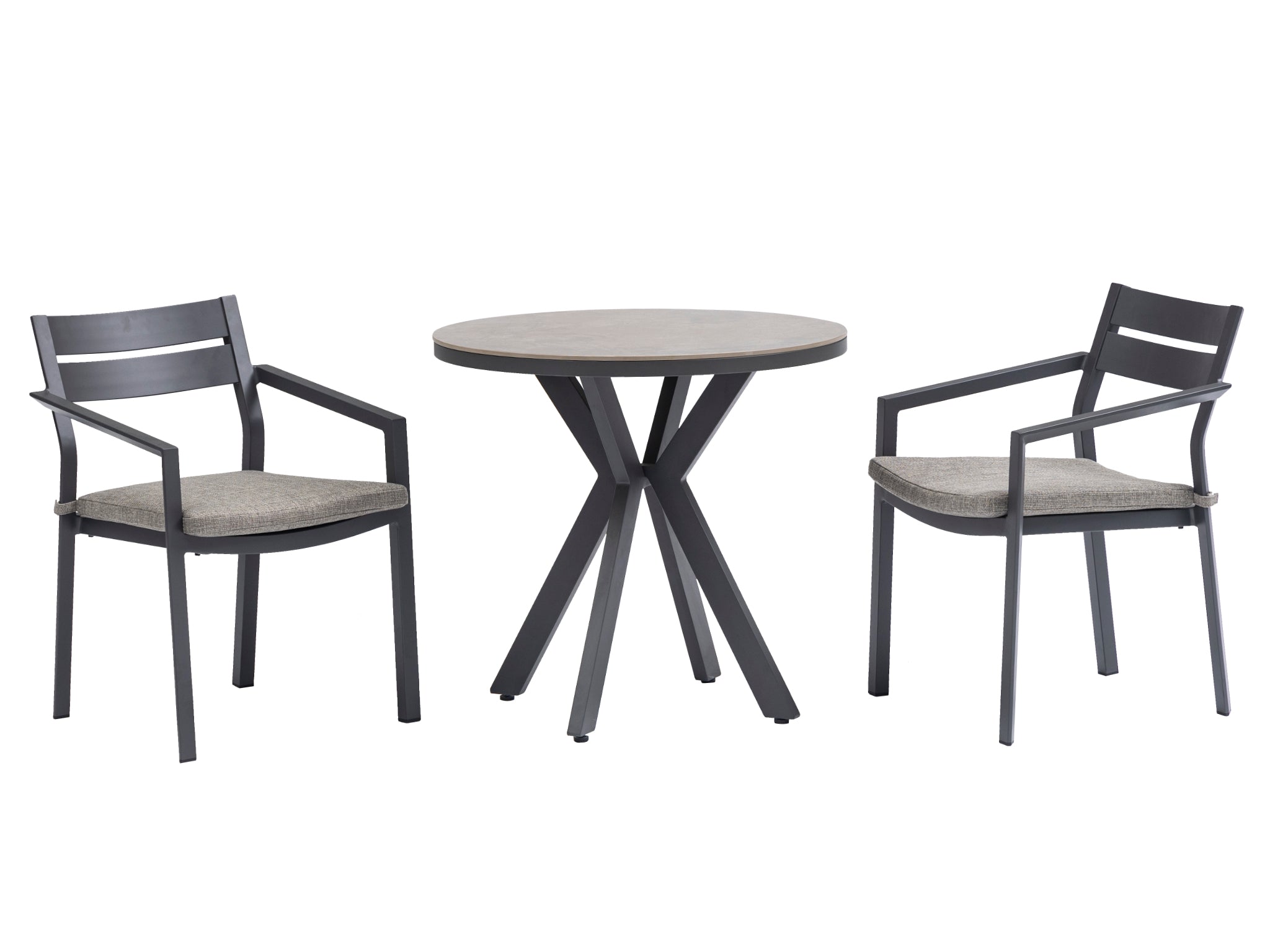 FurnitureOkay Bondi-Capri 3-Piece Sintered Stone Outdoor Dining Setting — Charcoal