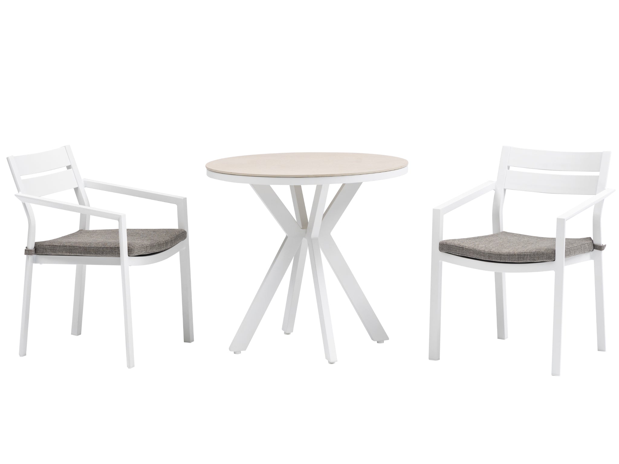 FurnitureOkay Bondi-Capri 3-Piece Sintered Stone Outdoor Dining Setting — White