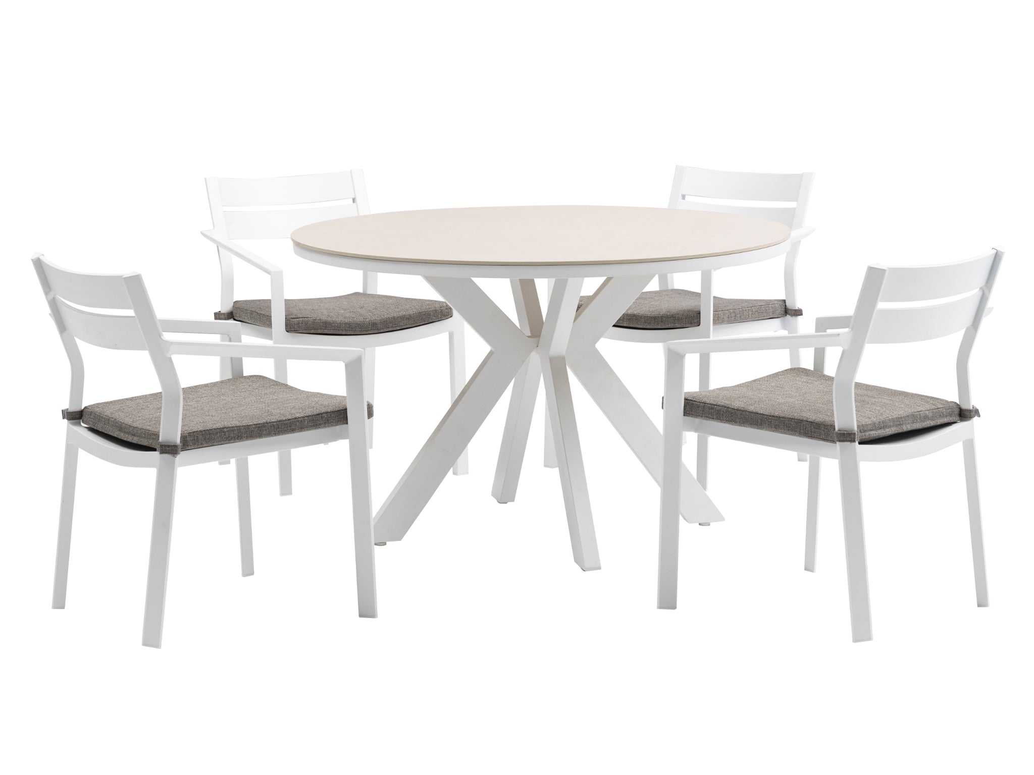 FurnitureOkay Bondi-Capri 5-Piece Sintered Stone Outdoor Dining Setting — White