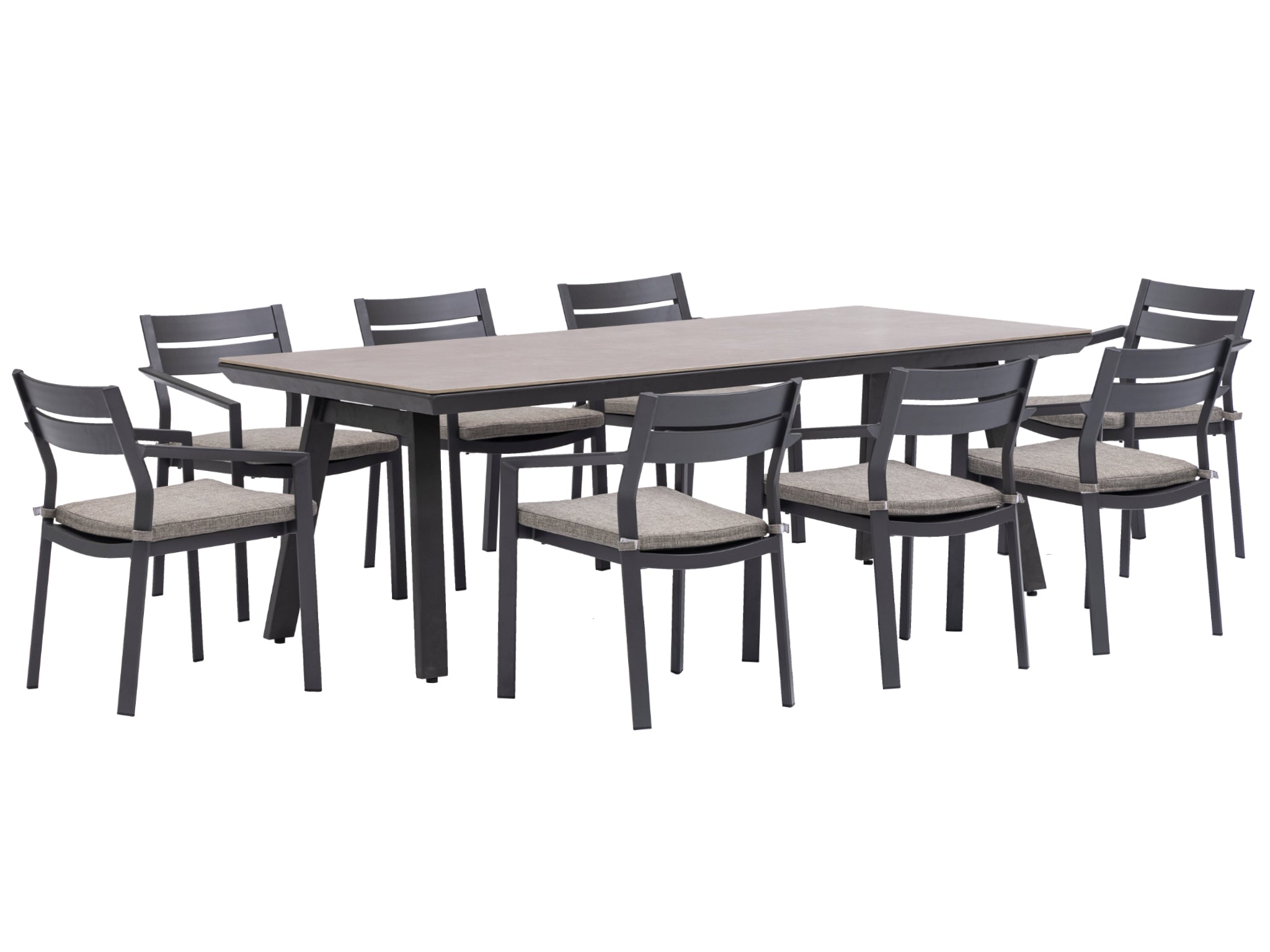FurnitureOkay Bondi-Capri 9-Piece Sintered Stone Outdoor Dining Setting — Charcoal