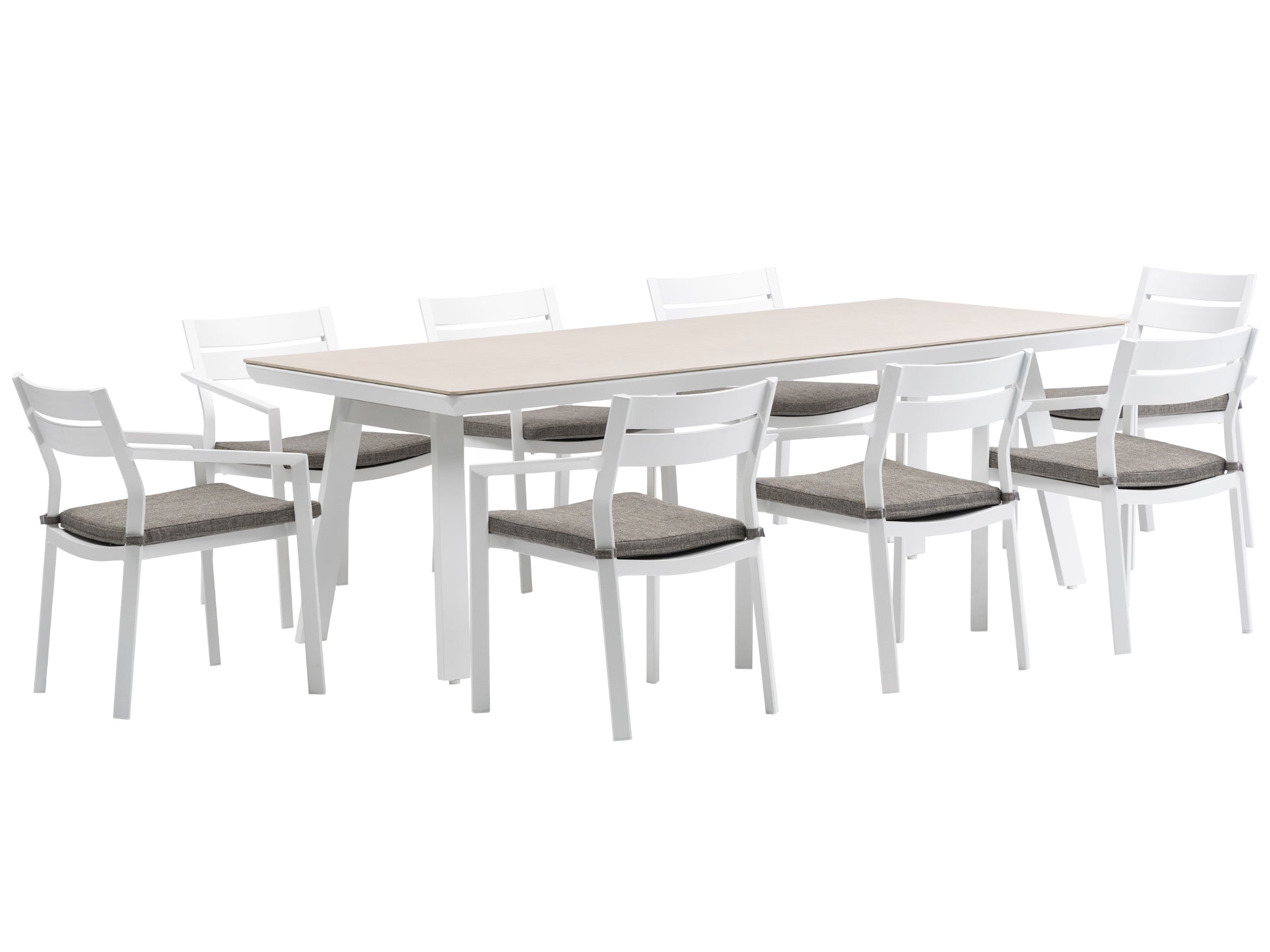 FurnitureOkay Bondi-Capri 9-Piece Sintered Stone Outdoor Dining Setting — White