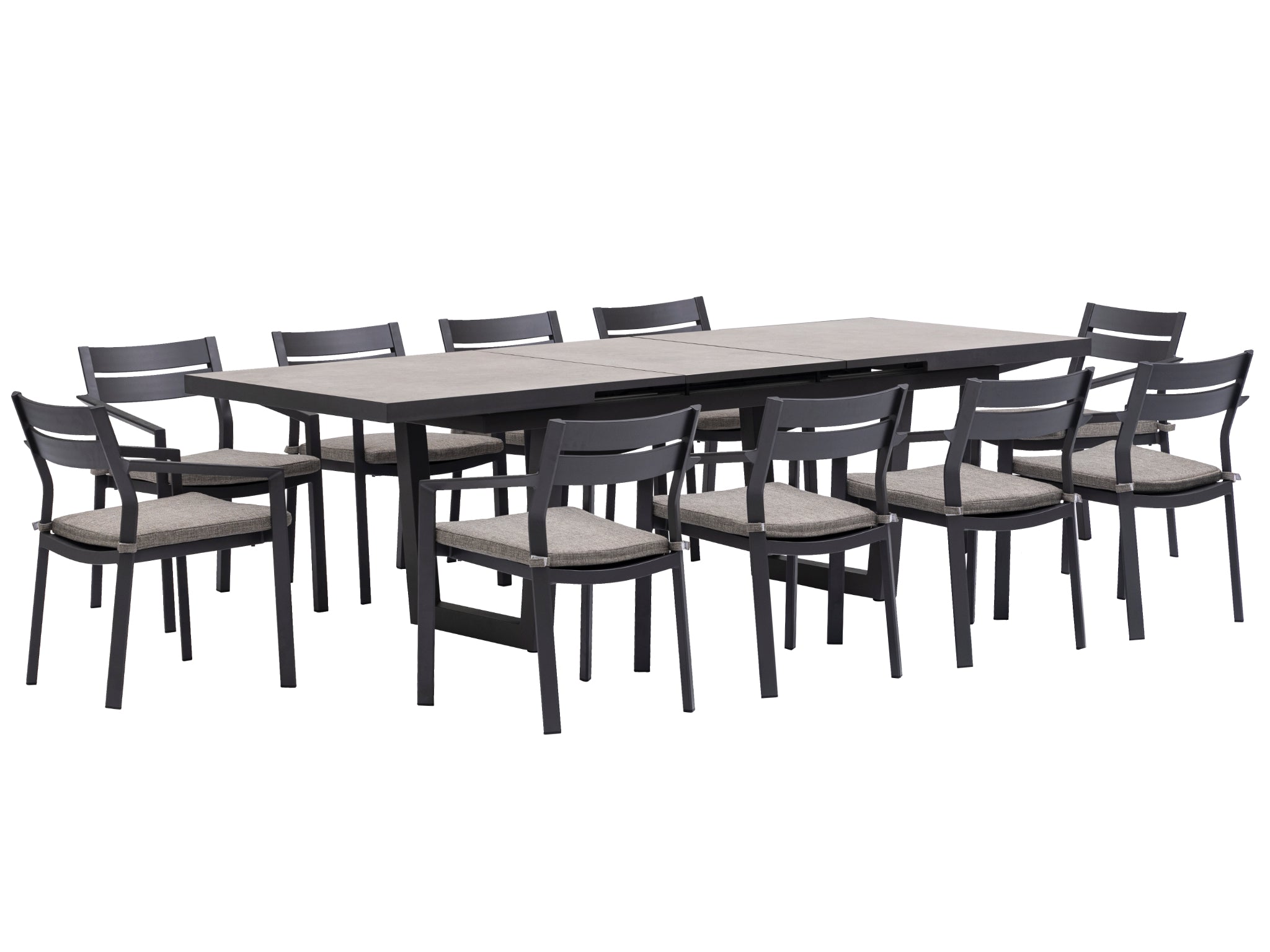 FurnitureOkay Bondi-Mosman 11-Piece Ceramic Outdoor Extendable Dining Setting — Charcoal