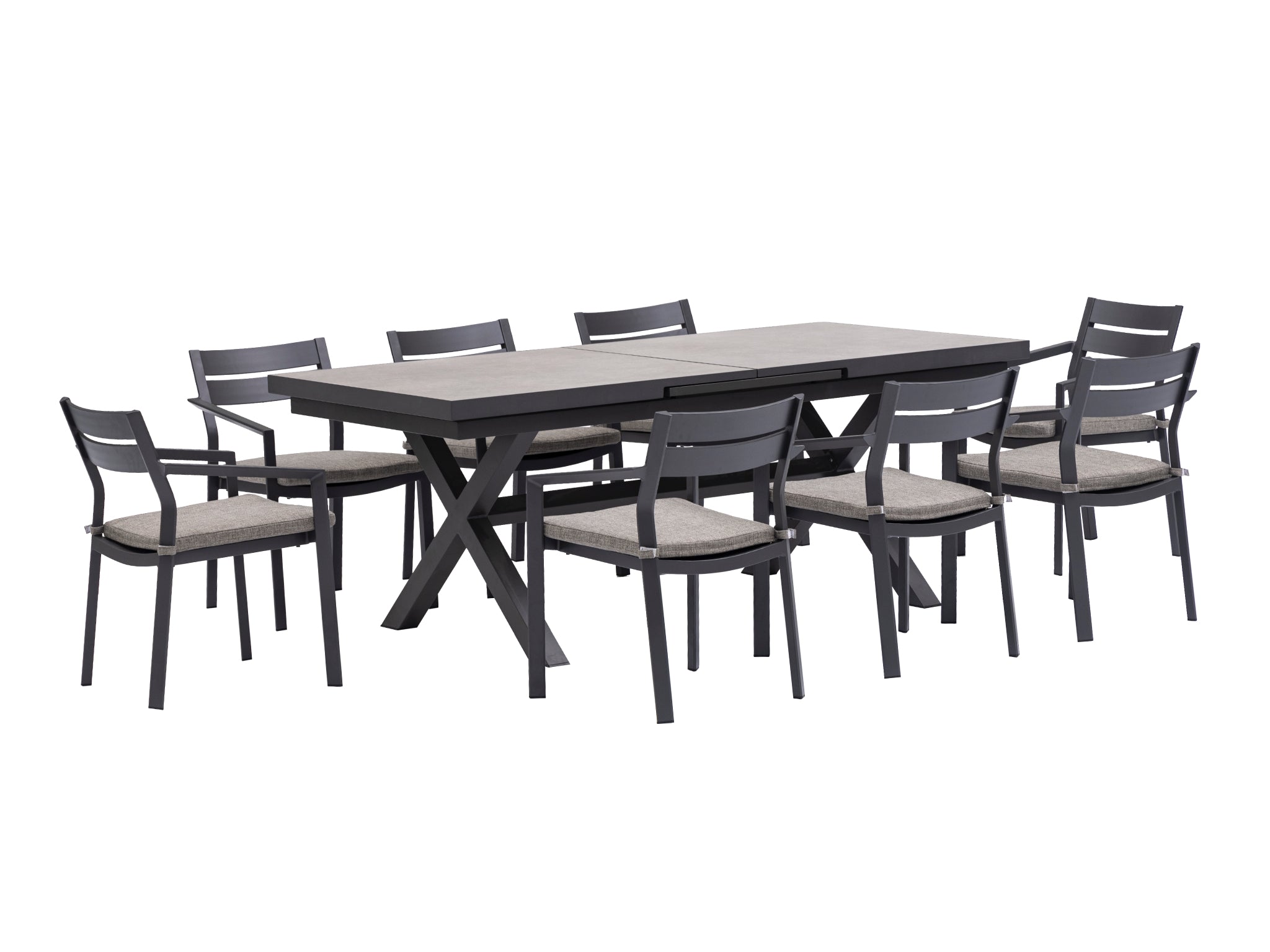 FurnitureOkay Bondi-Mosman 11-Piece Ceramic Outdoor Extendable Dining Setting — Charcoal