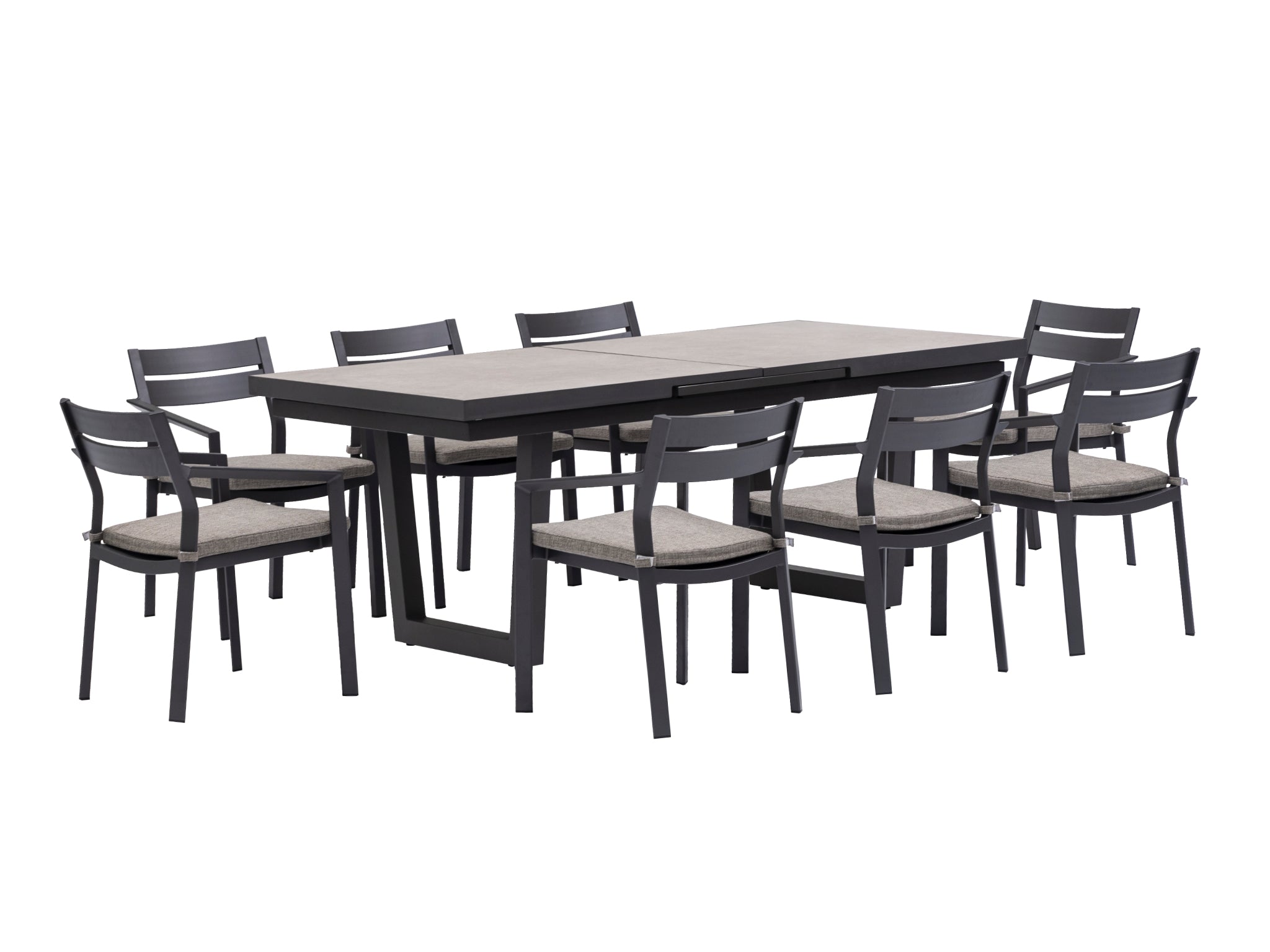 FurnitureOkay Bondi-Mosman 11-Piece Ceramic Outdoor Extendable Dining Setting — Charcoal
