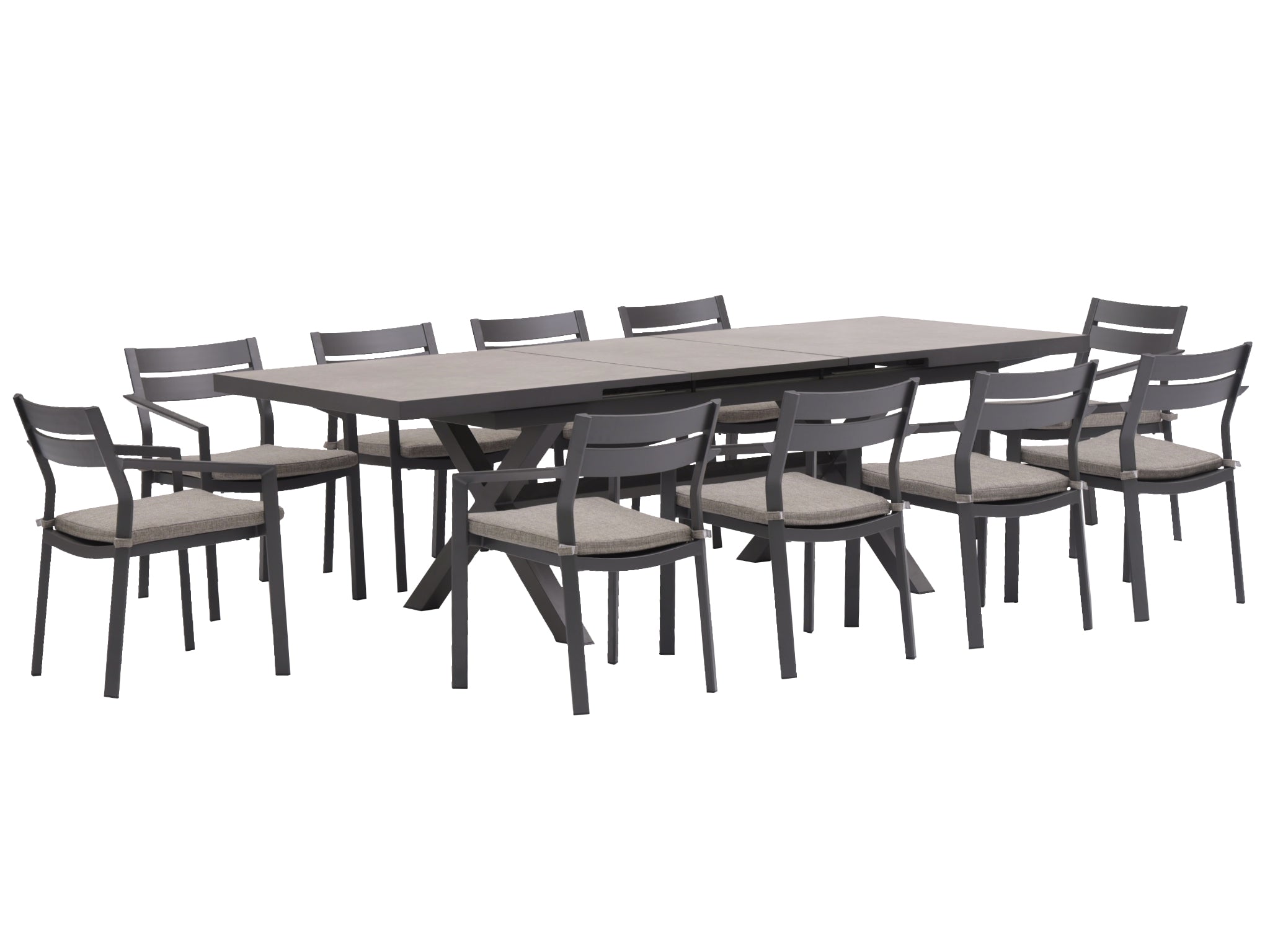 FurnitureOkay Bondi-Mosman 11-Piece Ceramic Outdoor Extendable Dining Setting — Charcoal