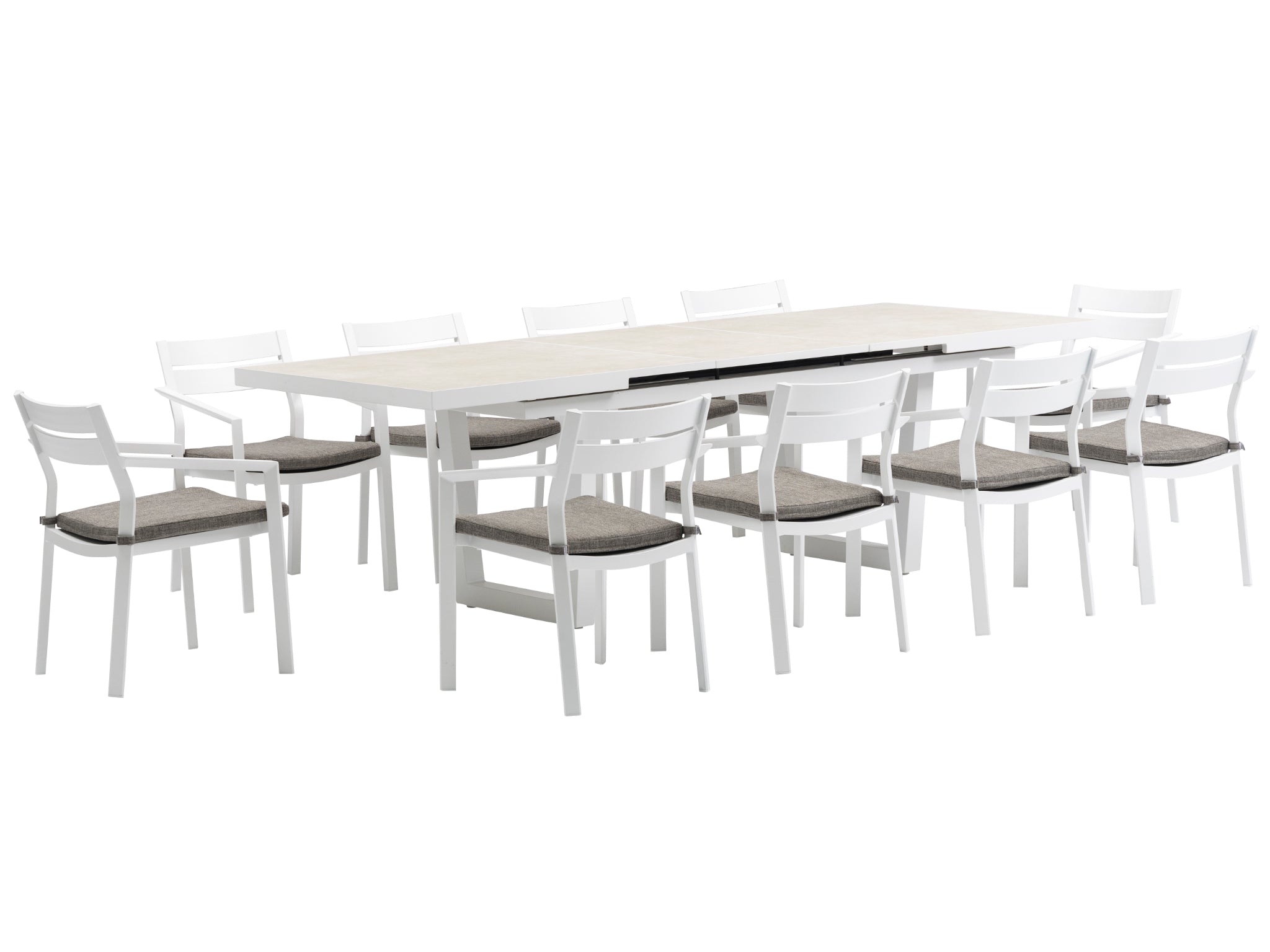FurnitureOkay Bondi-Mosman 11-Piece Ceramic Outdoor Extendable Dining Setting — White