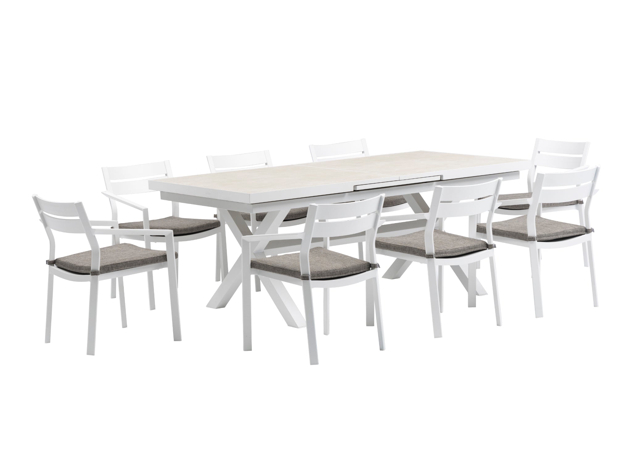 FurnitureOkay Bondi-Mosman 11-Piece Ceramic Outdoor Extendable Dining Setting — White
