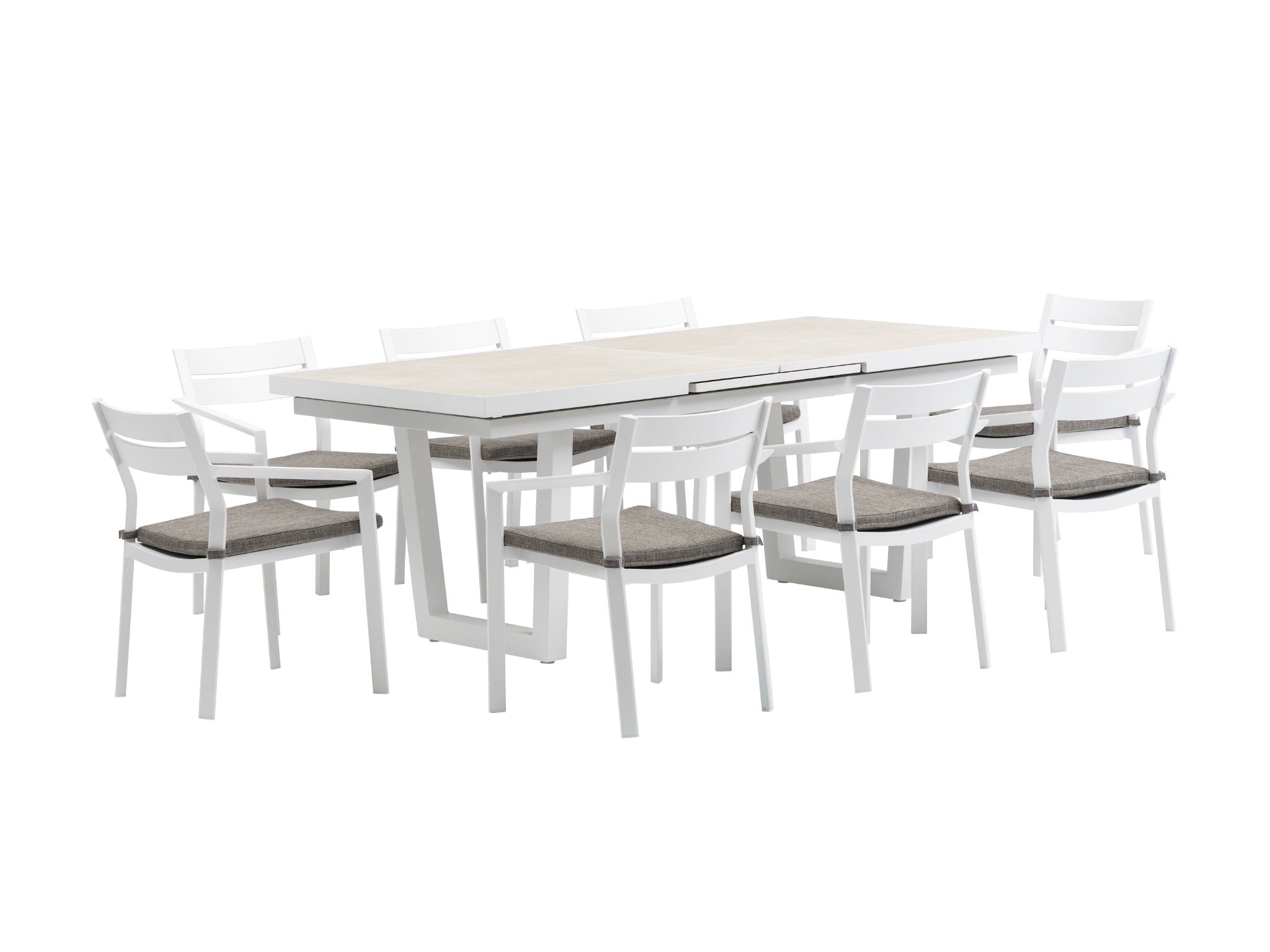 FurnitureOkay Bondi-Mosman 11-Piece Ceramic Outdoor Extendable Dining Setting — White