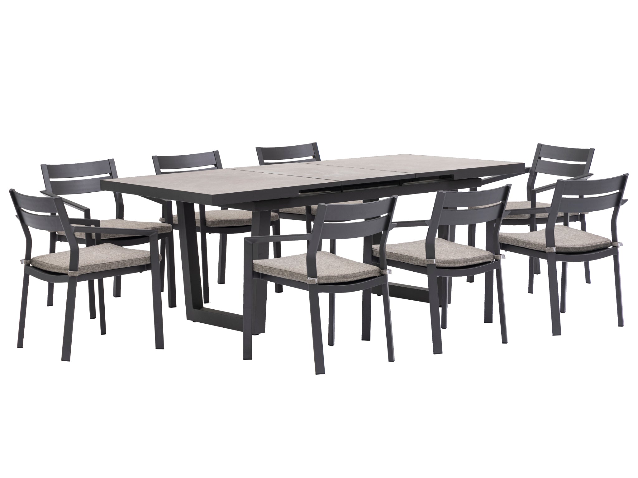 FurnitureOkay Bondi-Mosman 9-Piece Ceramic Outdoor Extendable Dining Setting — Charcoal