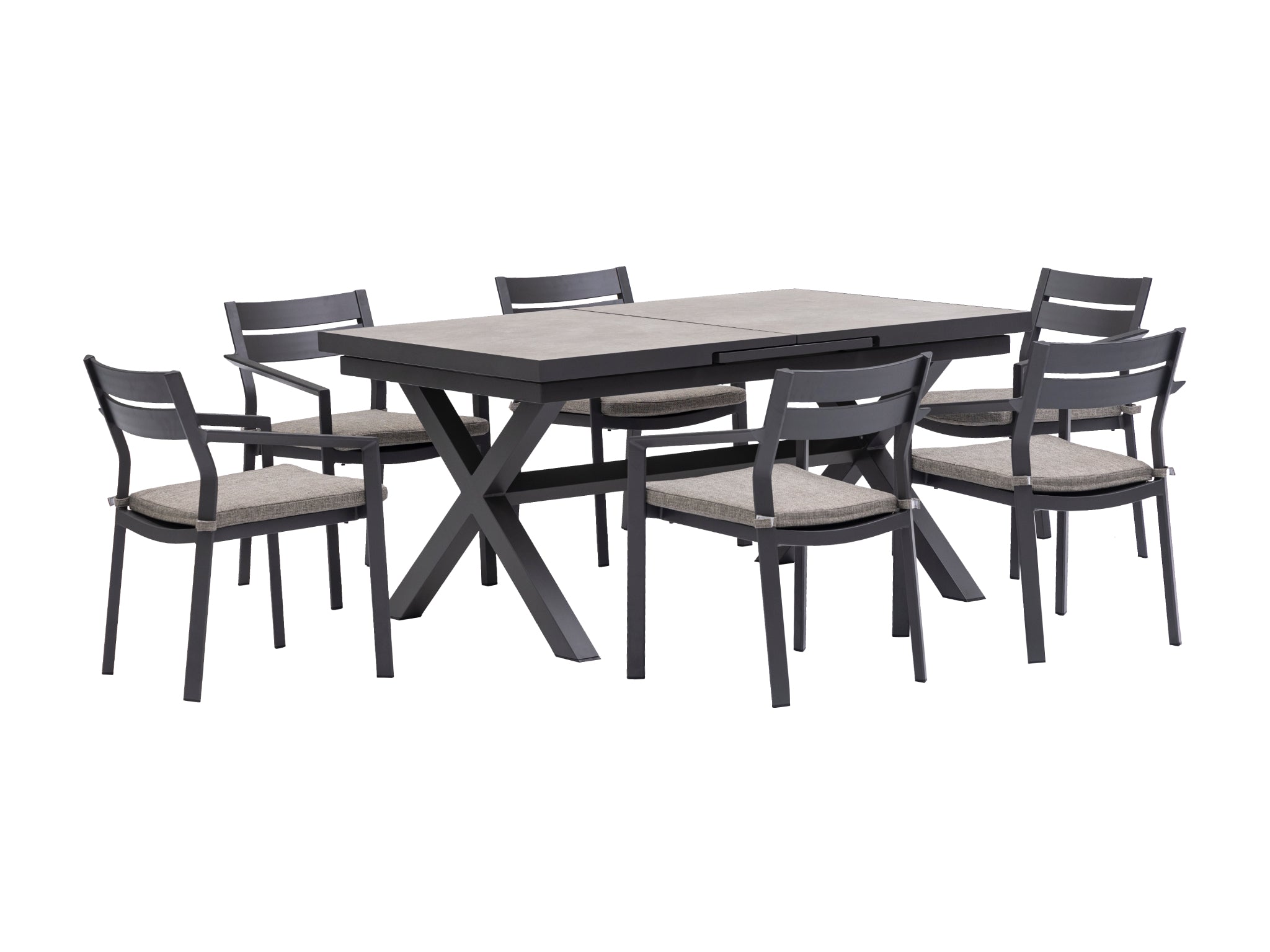 FurnitureOkay Bondi-Mosman 9-Piece Ceramic Outdoor Extendable Dining Setting — Charcoal