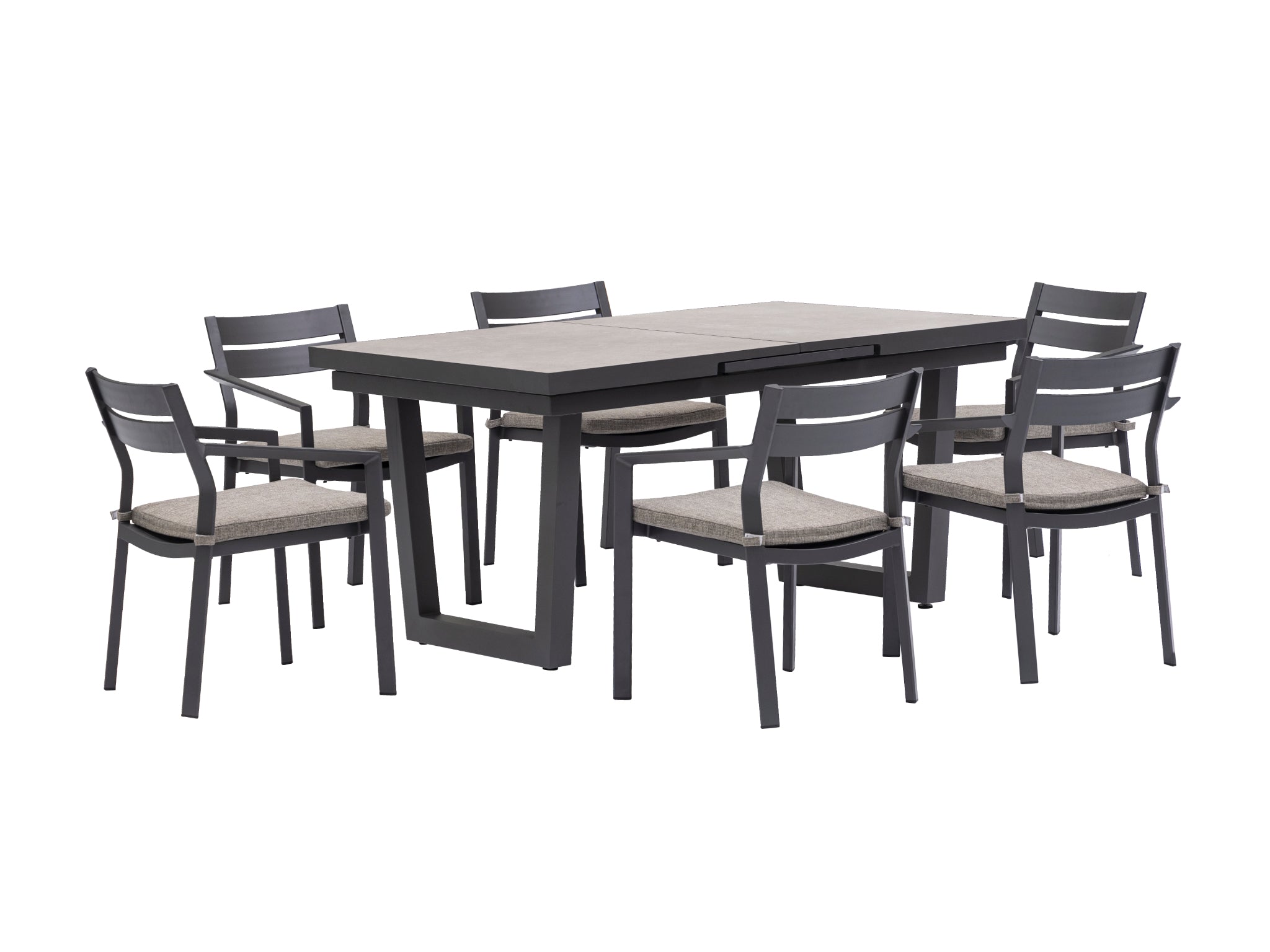 FurnitureOkay Bondi-Mosman 9-Piece Ceramic Outdoor Extendable Dining Setting — Charcoal