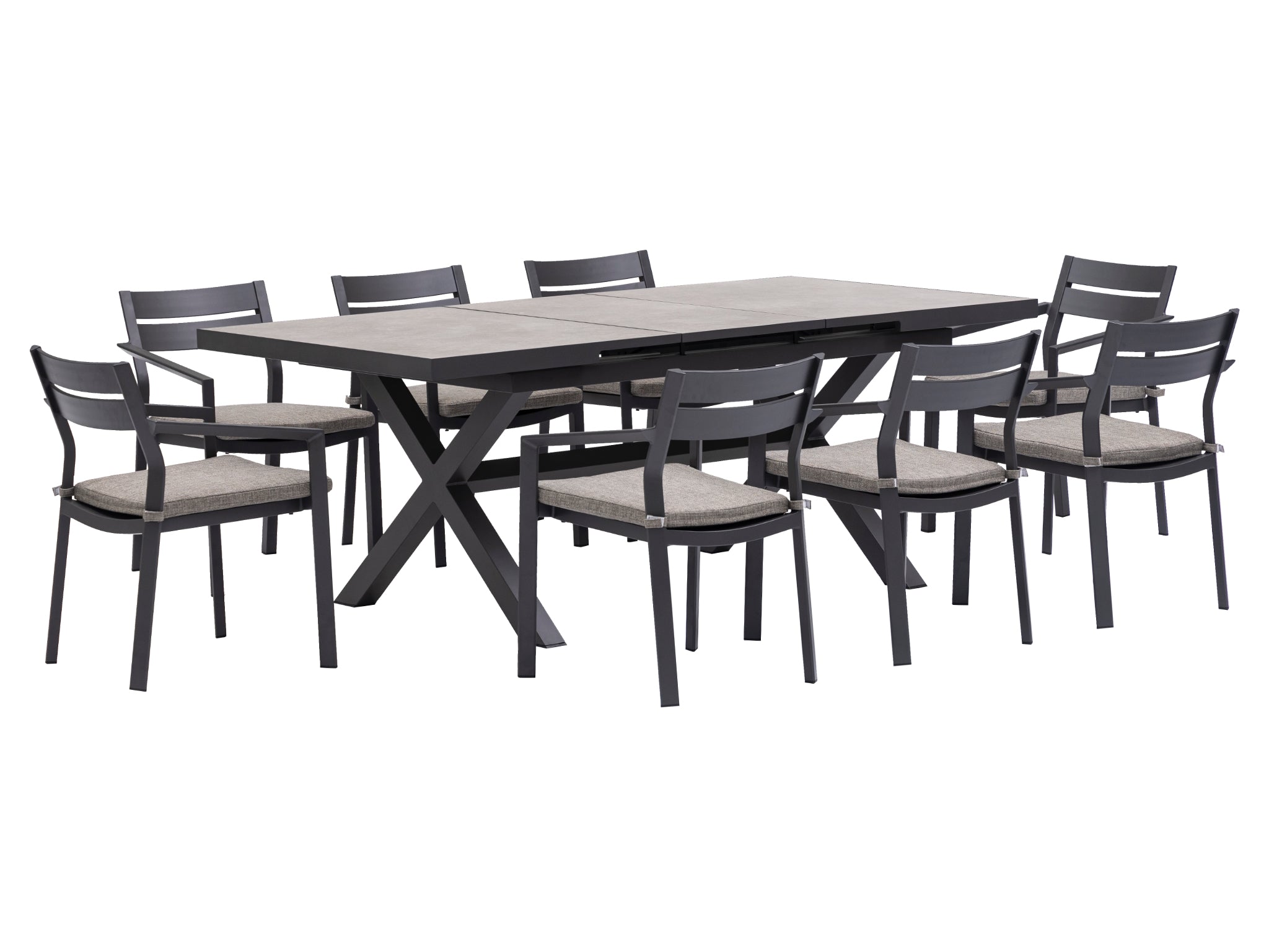FurnitureOkay Bondi-Mosman 9-Piece Ceramic Outdoor Extendable Dining Setting — Charcoal