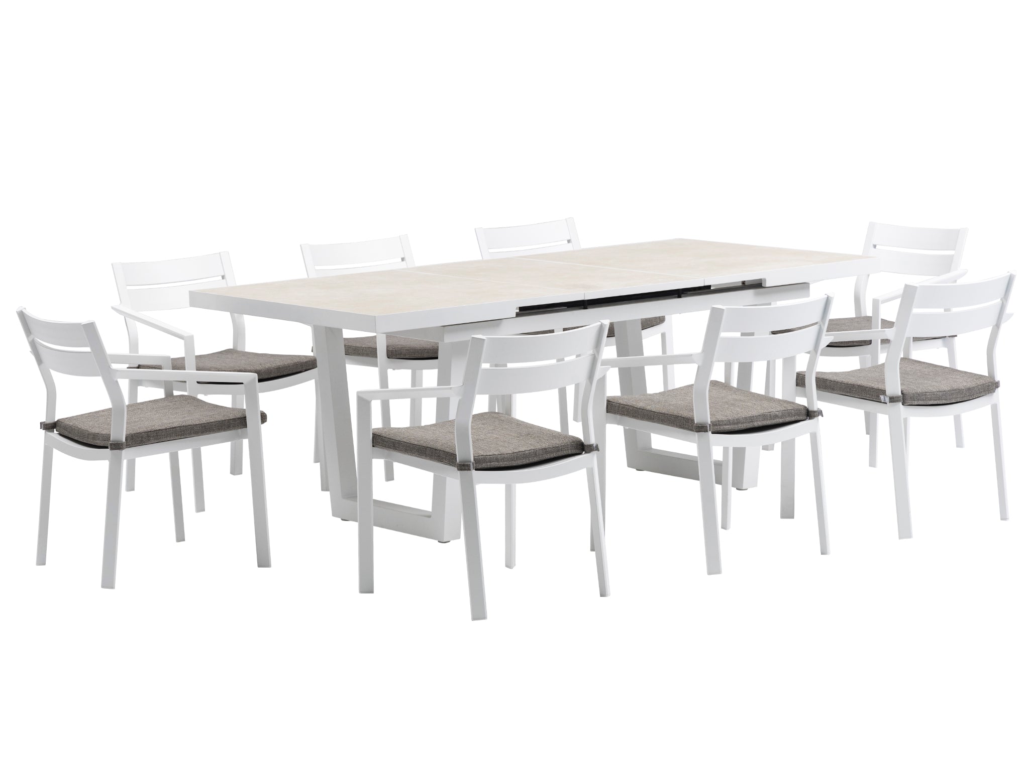 FurnitureOkay Bondi-Mosman 9-Piece Ceramic Outdoor Extendable Dining Setting — White
