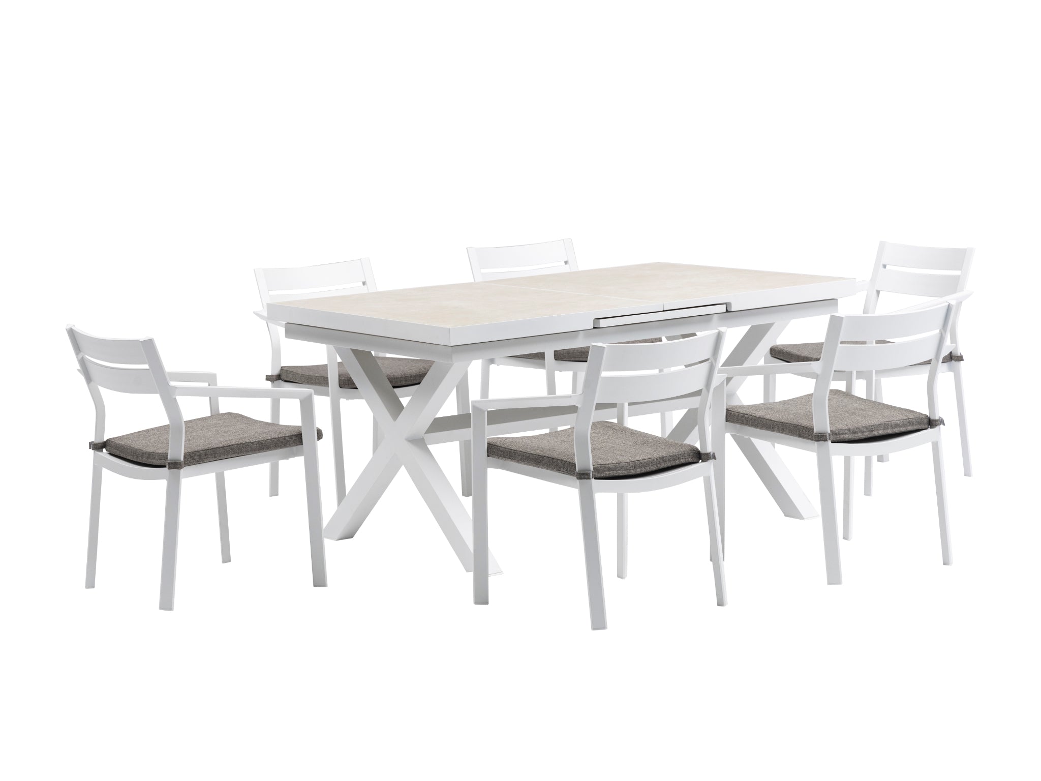 FurnitureOkay Bondi-Mosman 9-Piece Ceramic Outdoor Extendable Dining Setting — White