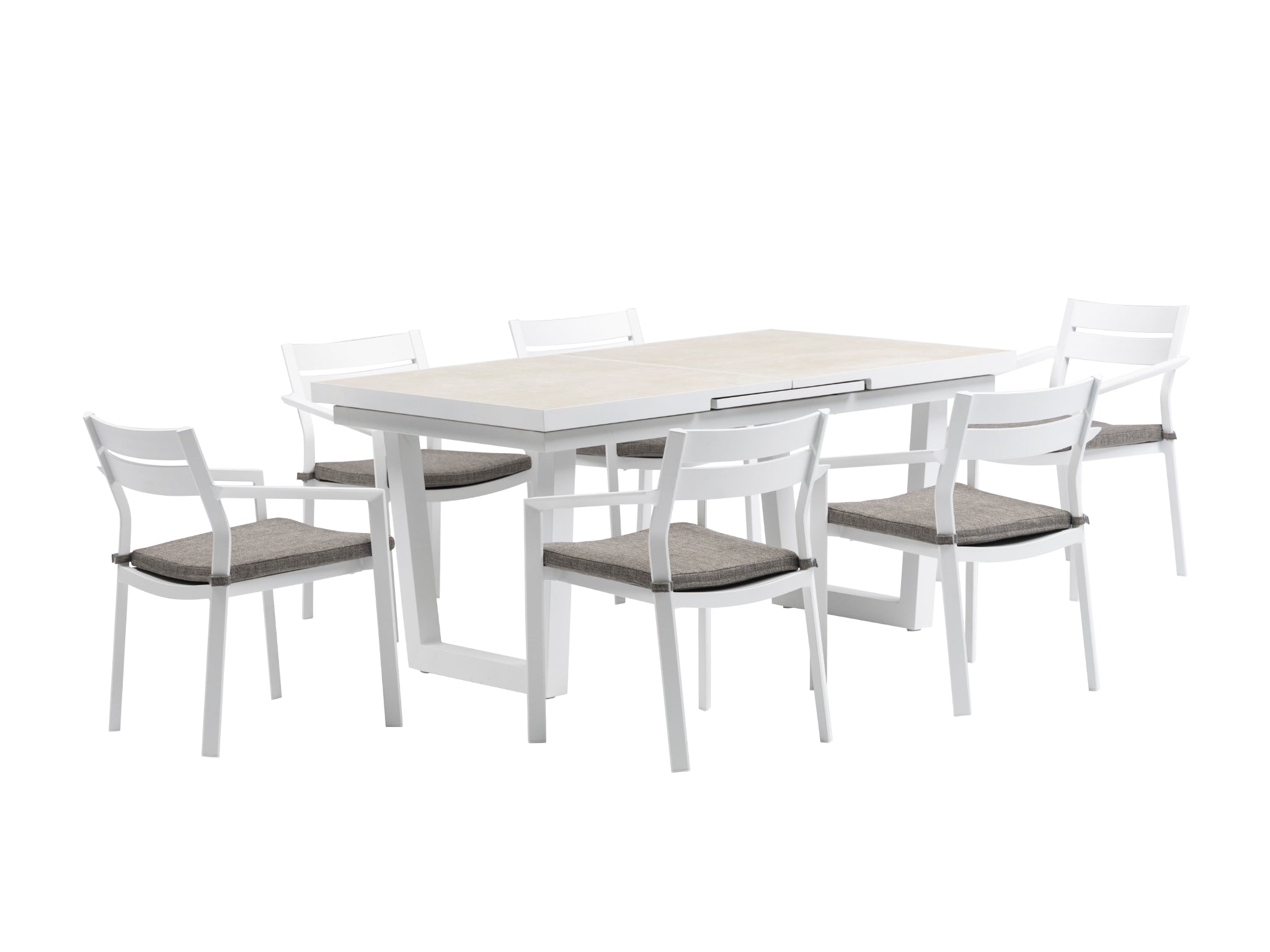 FurnitureOkay Bondi-Mosman 9-Piece Ceramic Outdoor Extendable Dining Setting — White