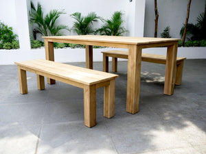 FurnitureOkay Brooklyn 3-Piece Teak Outdoor Dining Setting (4-Seater)