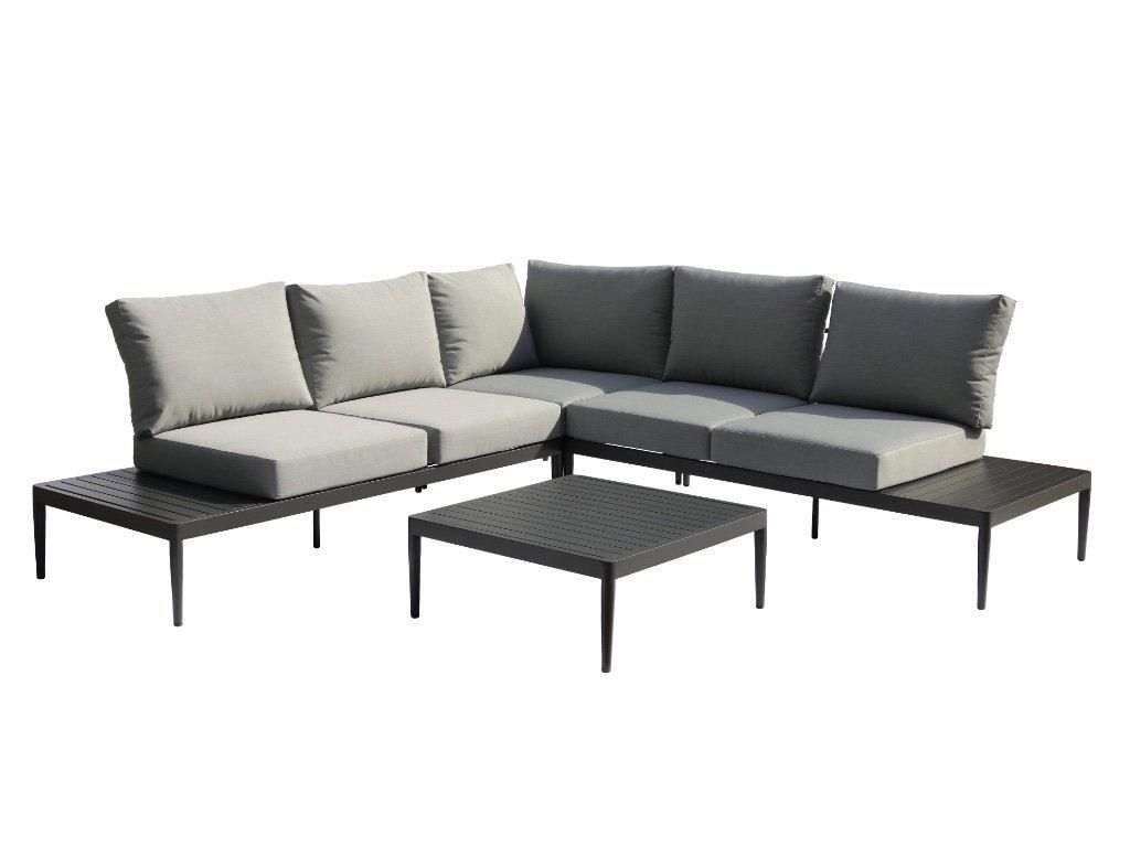 FurnitureOkay Coogee 4-Piece Aluminium Outdoor Modular Lounge Setting — Charcoal