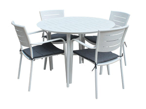 FurnitureOkay Cove 5-Piece Aluminium Outdoor Dining Setting — White