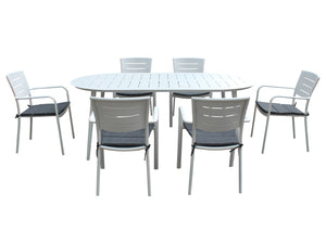 FurnitureOkay Cove 7-Piece Aluminium Outdoor Dining Setting — White