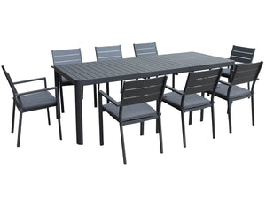 FurnitureOkay Eden 9-Piece Aluminium Outdoor Extendable Dining Setting — Charcoal