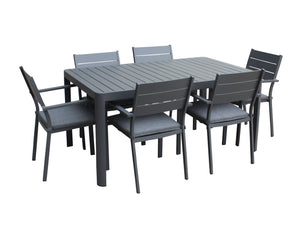 FurnitureOkay Eden 9-Piece Aluminium Outdoor Extendable Dining Setting — Charcoal