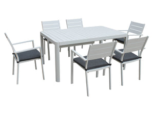 FurnitureOkay Eden 9-Piece Aluminium Outdoor Extendable Dining Setting — White