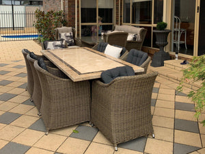 FurnitureOkay Liverpool 9-Piece Stone Outdoor Dining Setting (Rectangle)