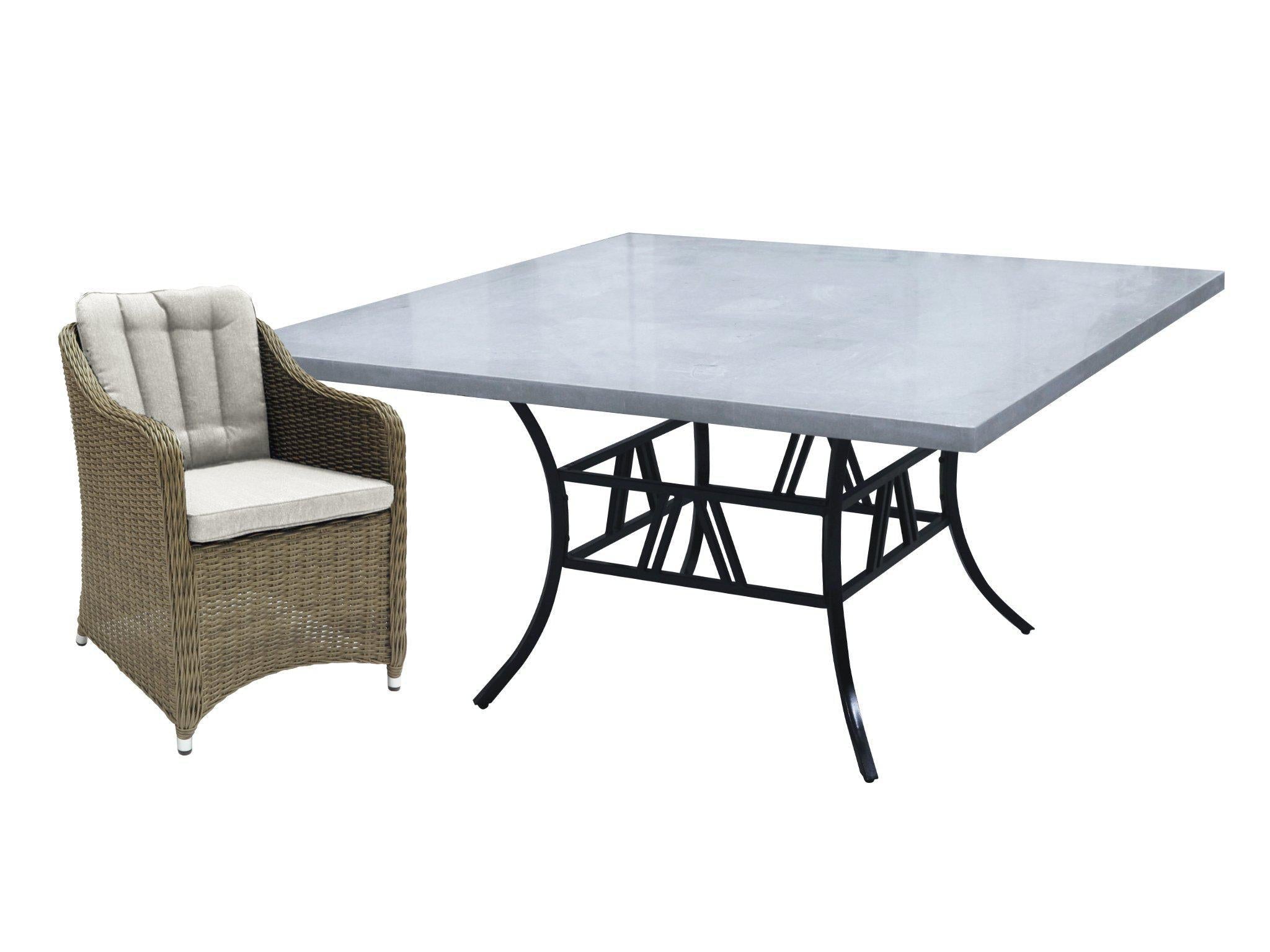 FurnitureOkay Liverpool 9-Piece Stone Outdoor Dining Setting (Square) — Grey