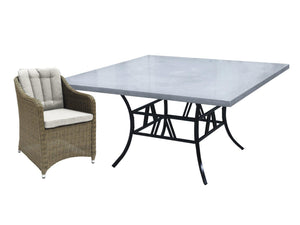 FurnitureOkay Liverpool 9-Piece Stone Outdoor Dining Setting (Square) — Grey