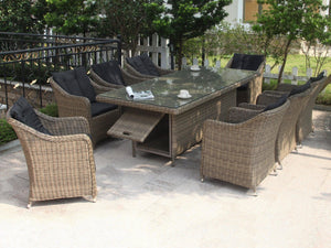 FurnitureOkay Liverpool 9-Piece Wicker Outdoor Dining Setting (Rectangle)