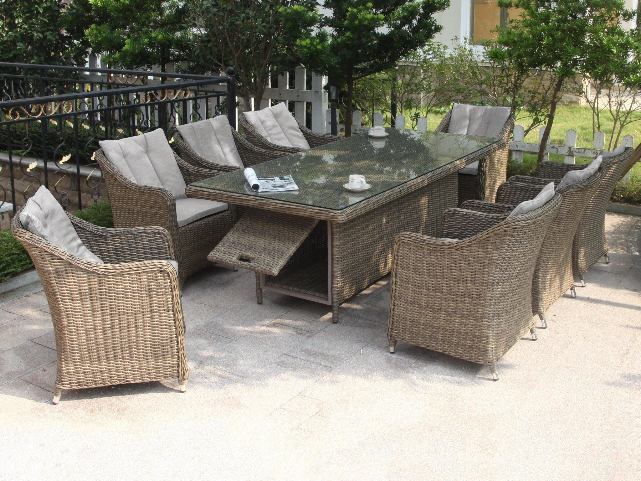 FurnitureOkay Liverpool 9-Piece Wicker Outdoor Dining Setting (Rectangle)