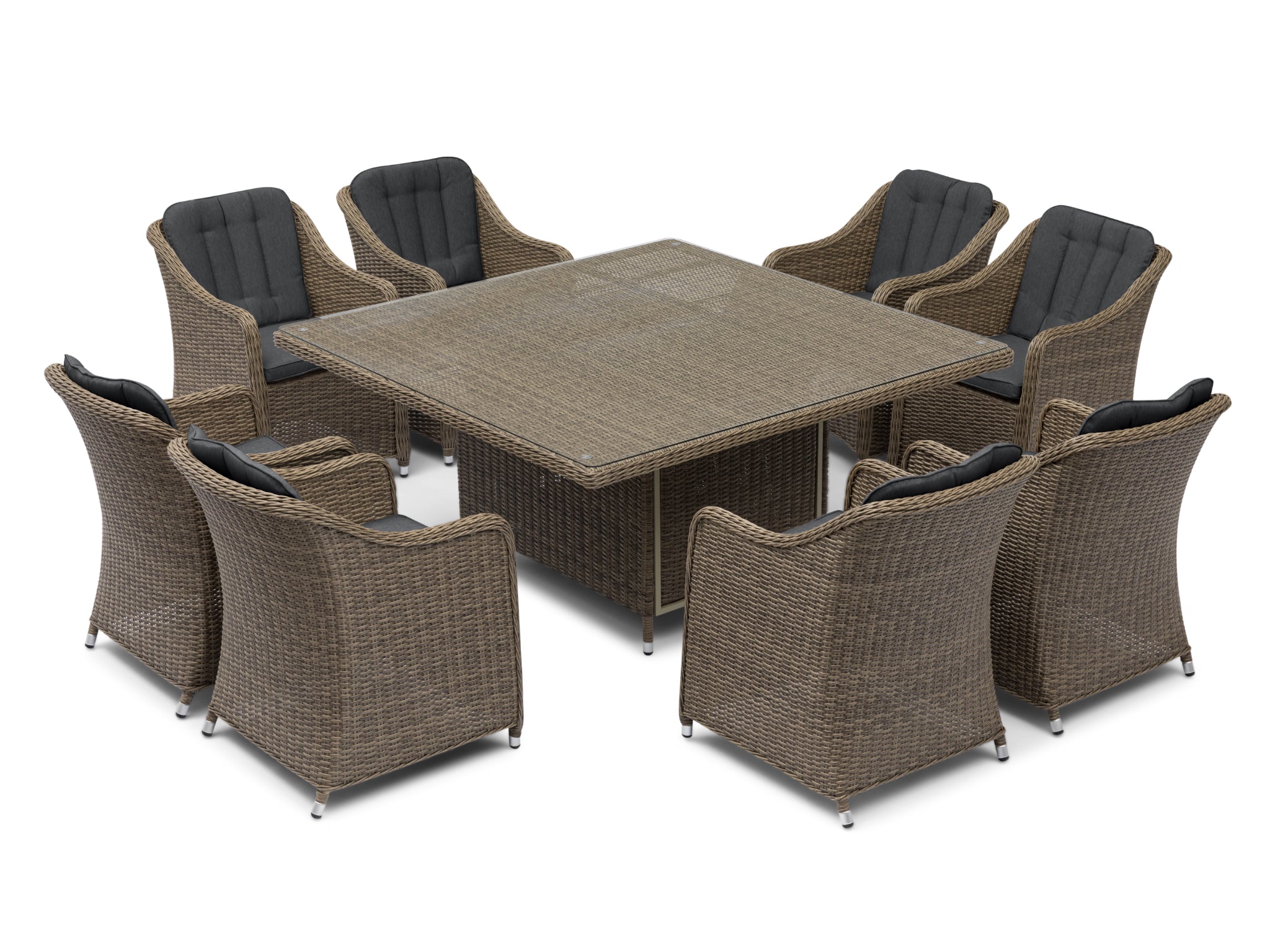 FurnitureOkay Liverpool 9-Piece Wicker Outdoor Dining Setting (Square)