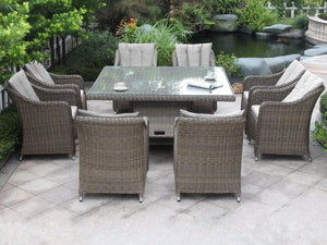 FurnitureOkay Liverpool 9-Piece Wicker Outdoor Dining Setting (Square)