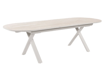 FurnitureOkay Nice-Malta 9-Piece Sintered Stone Outdoor Extendable Dining Setting — Sandstone
