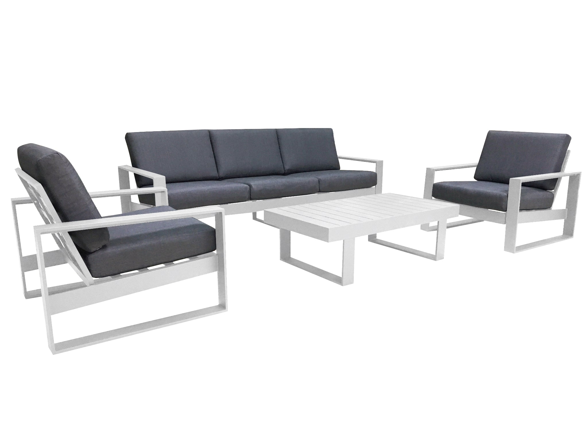 FurnitureOkay Manly 4-Piece Aluminium Outdoor Lounge Setting — White