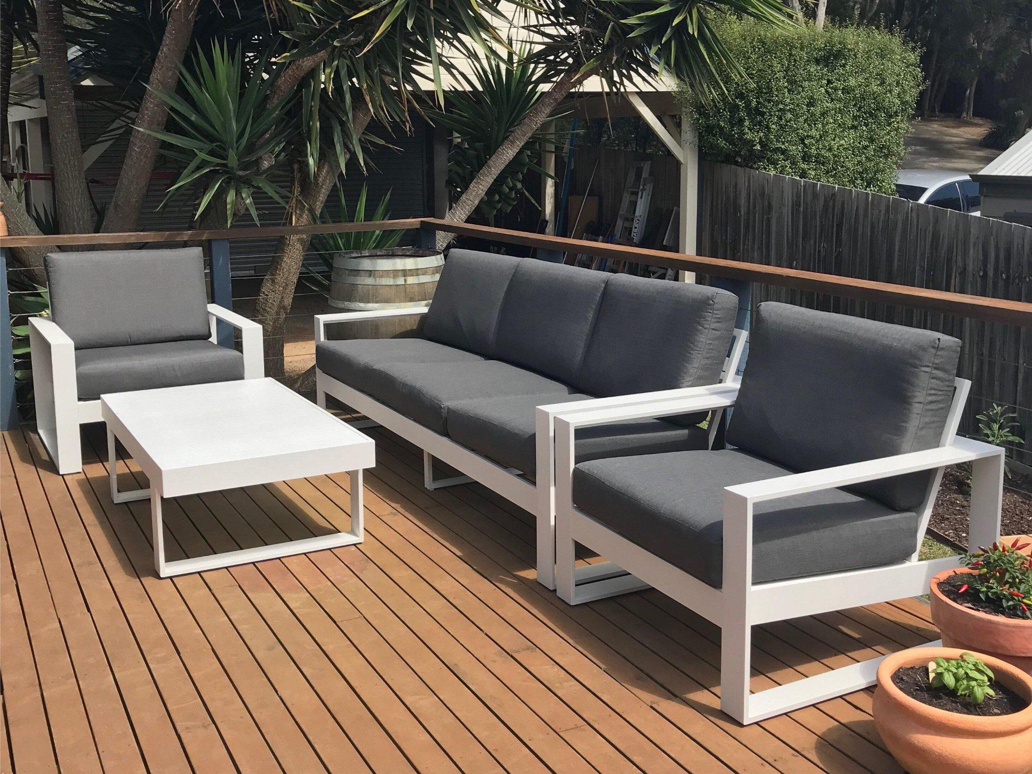 White outdoor lounge setting 2025