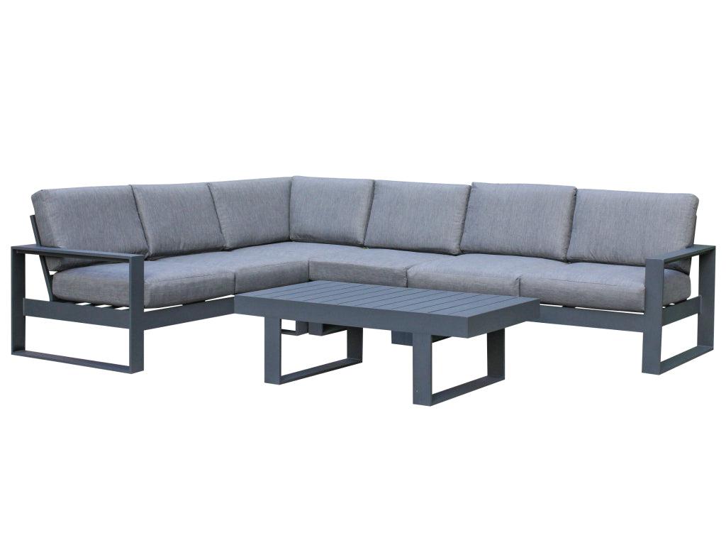 FurnitureOkay Manly 5-Piece Aluminium Outdoor Modular Lounge Setting — Charcoal