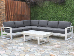 FurnitureOkay Manly 5-Piece Aluminium Outdoor Modular Lounge Setting — White
