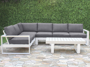 FurnitureOkay Manly 5-Piece Aluminium Outdoor Modular Lounge Setting — White