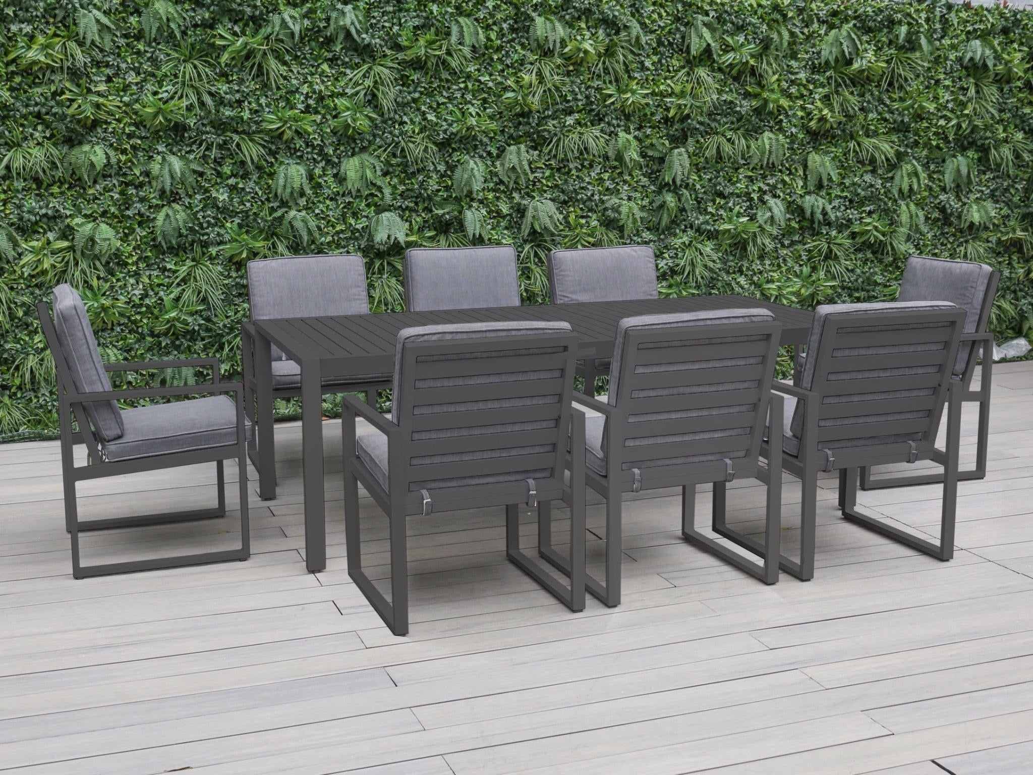 FurnitureOkay Manly 9-Piece Aluminium Outdoor Dining Setting — Charcoal