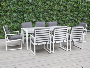 FurnitureOkay Manly 9-Piece Aluminium Outdoor Dining Setting — White