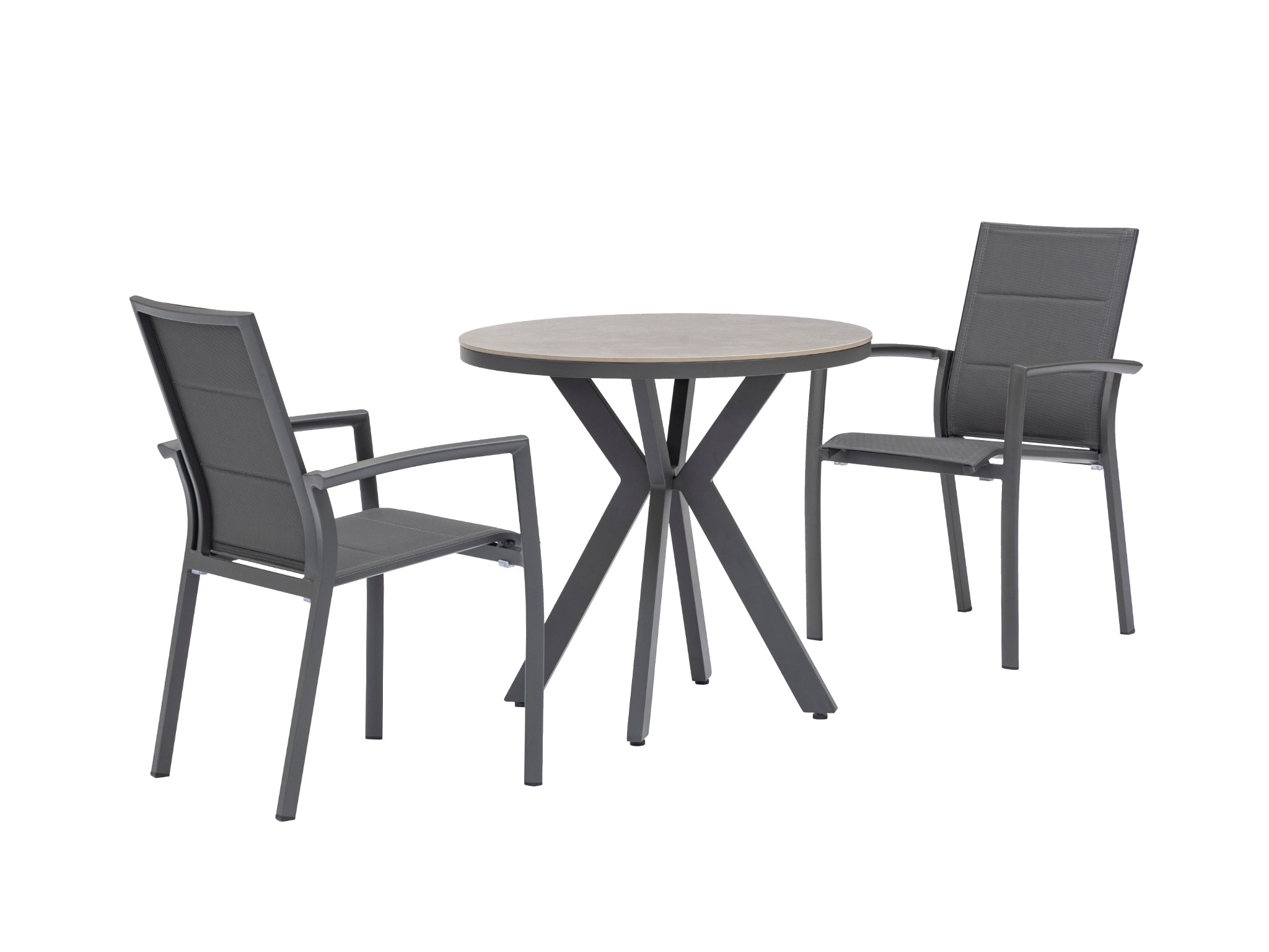FurnitureOkay Marina-Capri 3-Piece Sintered Stone Outdoor Dining Setting — Charcoal