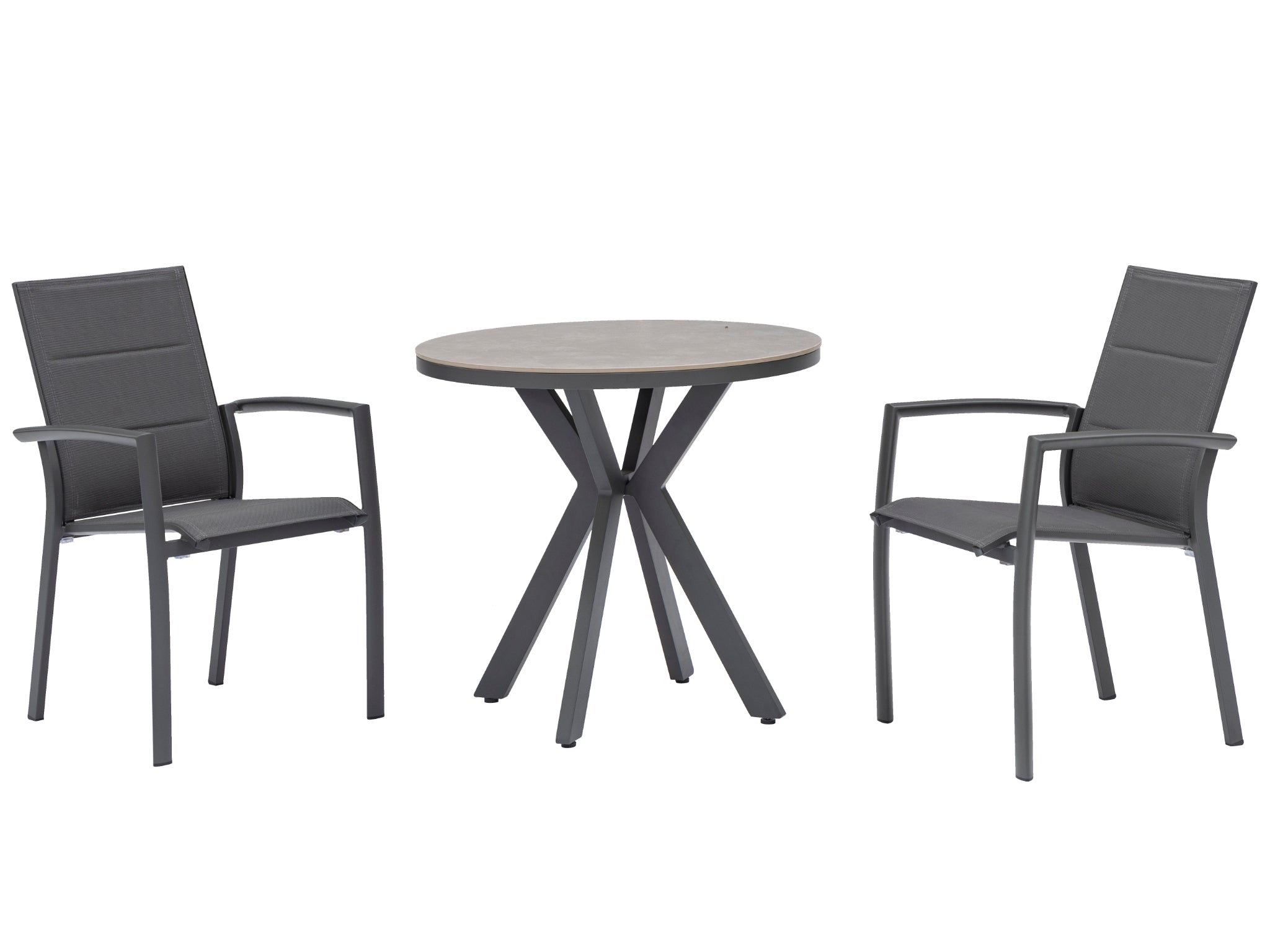 FurnitureOkay Marina-Capri 3-Piece Sintered Stone Outdoor Dining Setting — Charcoal