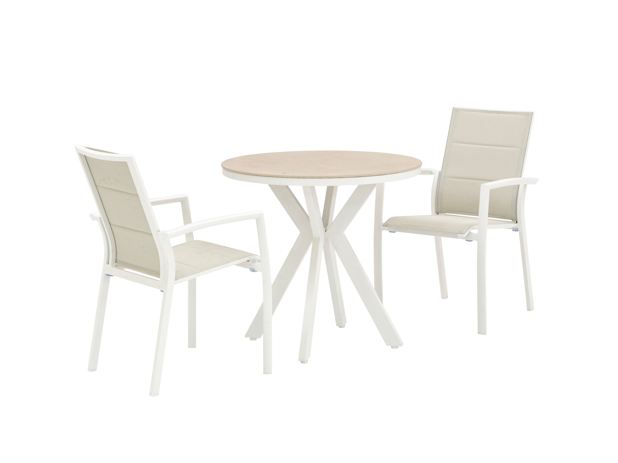 FurnitureOkay Marina-Capri 3-Piece Sintered Stone Outdoor Dining Setting — White