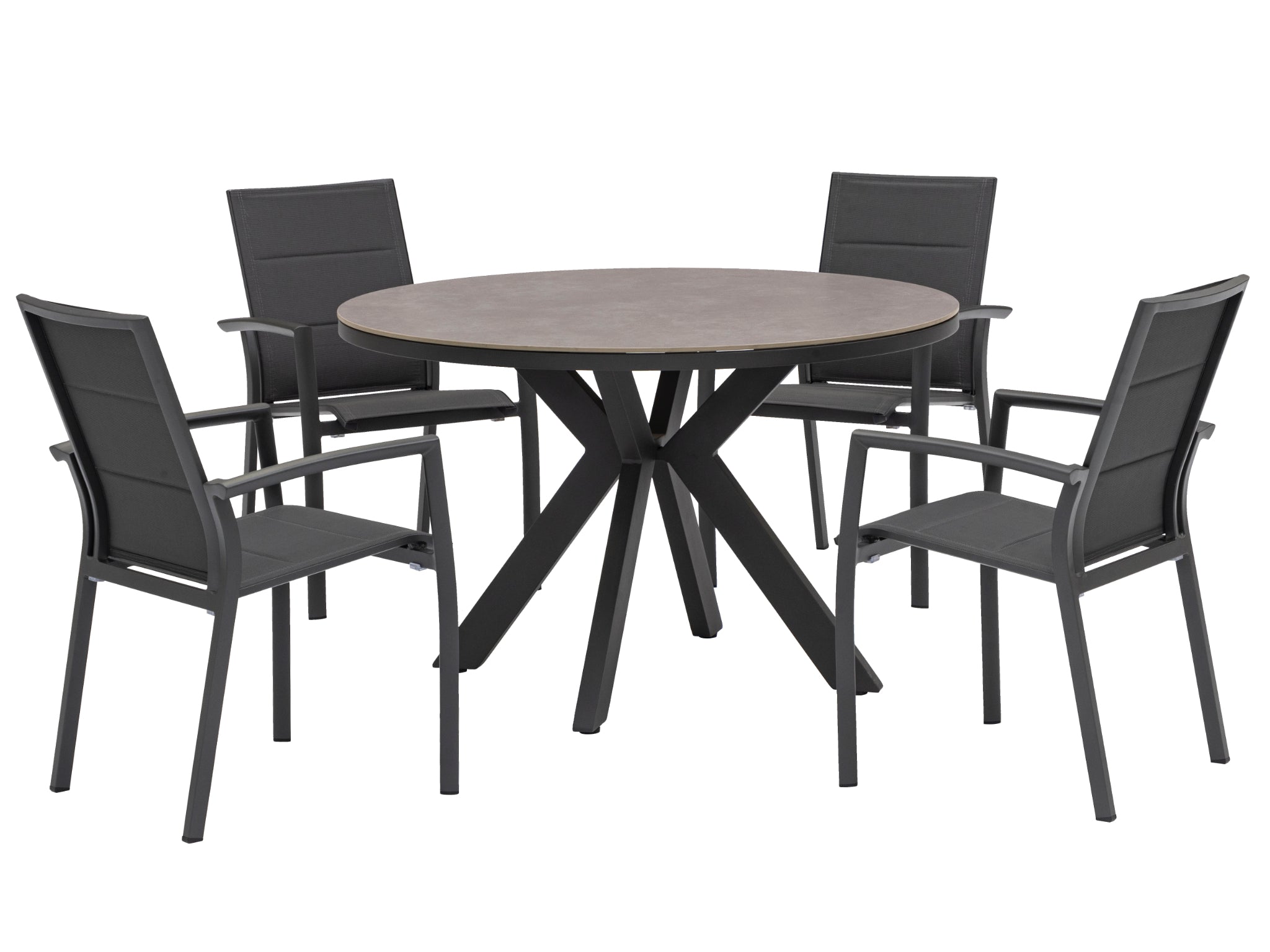FurnitureOkay Marina-Capri 5-Piece Sintered Stone Outdoor Dining Setting — Charcoal
