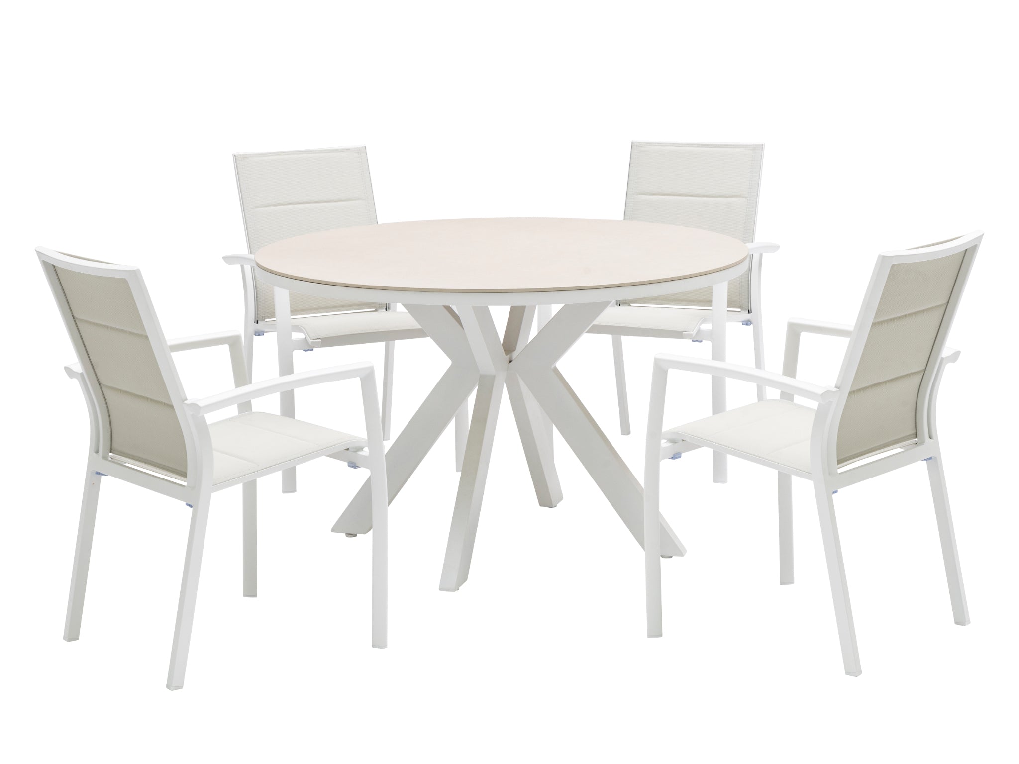 FurnitureOkay Marina-Capri 5-Piece Sintered Stone Outdoor Dining Setting — White